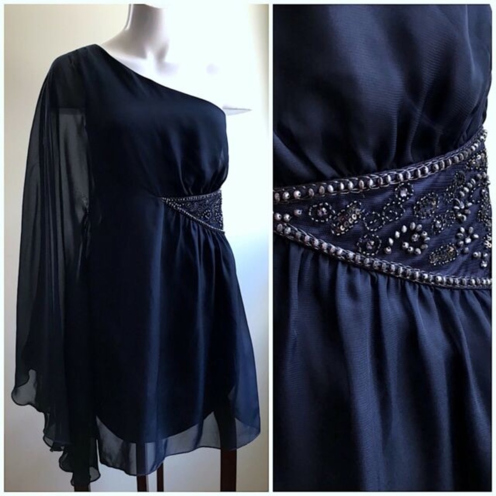 One shoulder free people cocktail dress navy blue - Picture 1 of 3